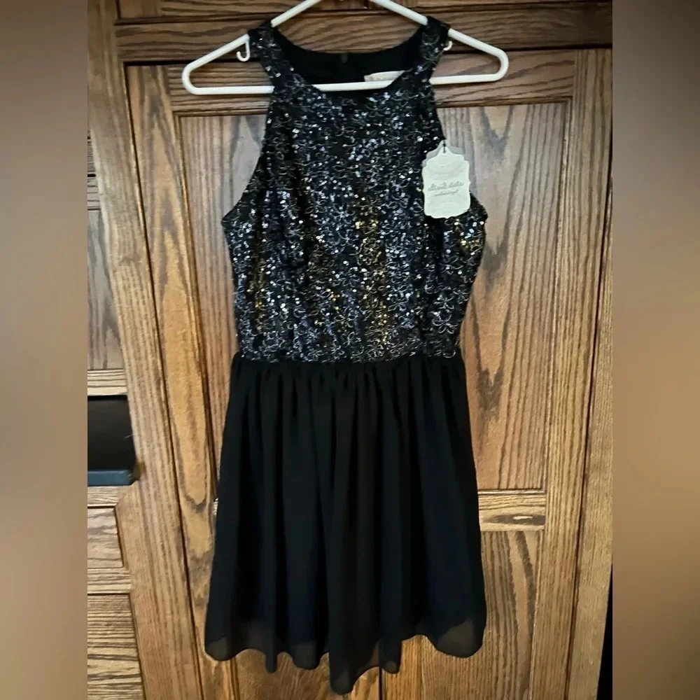 NWT Altar'd State | Sequin Black Chiffon Dress | medium - Picture 3 of 7